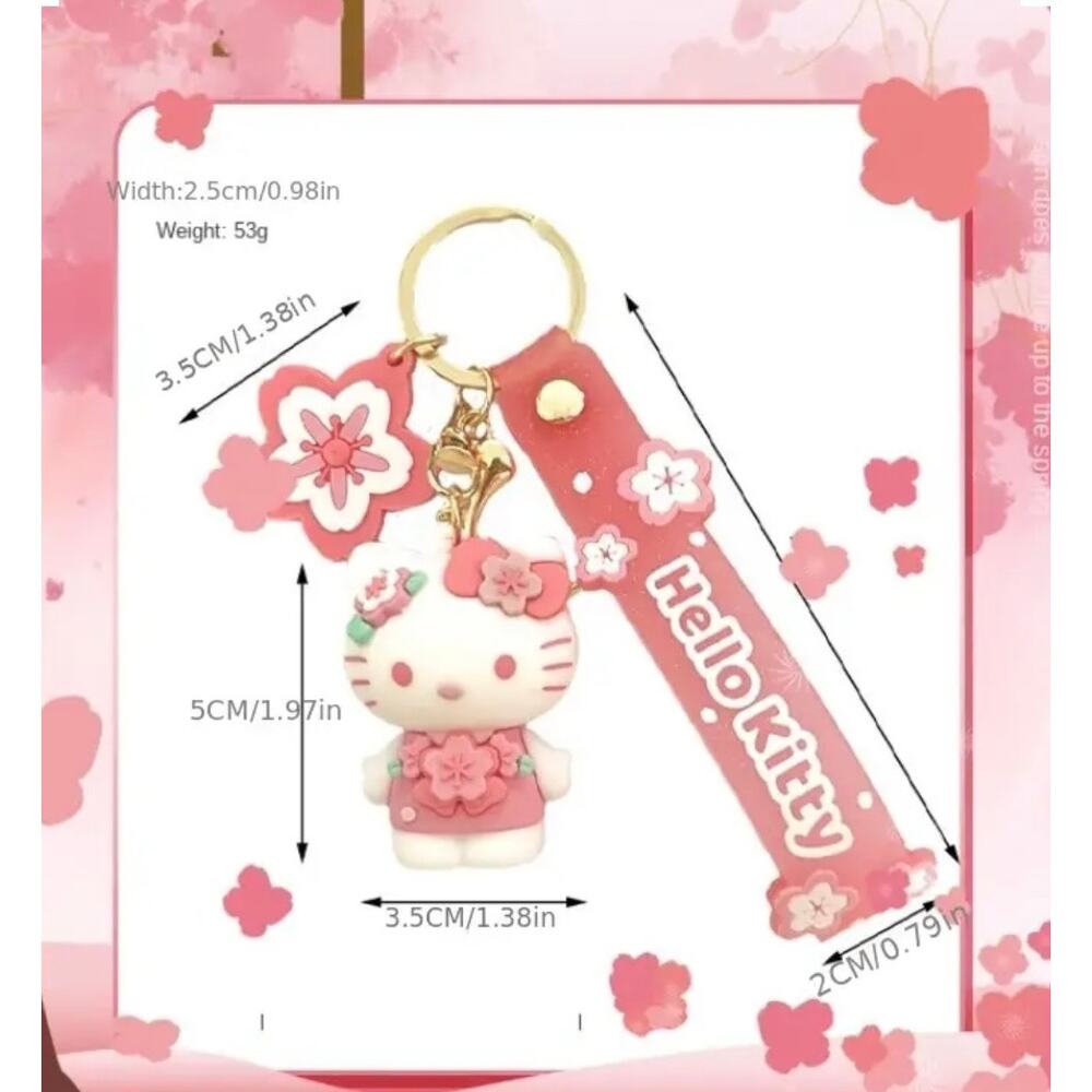 NEW Hello Kitty Figure WRISTBAND KEYCHAIN Key Clip Purse Fob Hawaii Flower Charm - Picture 5 of 12